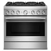 KitchenAid 36 Inch Wide Free Standing, Slide In Dual Fuel Range with Ultra Power Dual-Flame Burners and Even-Heat True Convection Stainless Steel