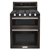 KitchenAid 30 Inch Wide 6.0 Cu. Ft. Gas Freestanding Range with Double Ovens and Even-Heat Convection Black Stainless