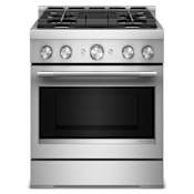 KitchenAid 30 Inch Wide Free Standing, Slide In Gas Range with Ultra Power Dual-Flame Burners and Even-Heat True Convection Stainless Steel