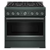 KitchenAid 36 Inch Wide Free Standing, Slide In Gas Range with Ultra Power Dual-Flame Burners and Even-Heat True Convection Juniper