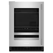 KitchenAid 24 Inch Wide Left Hinge 14 Bottle Capacity Wine and Beverage Cooler with Temperature Monitoring System and Door Alarm Black / Stainless Steel