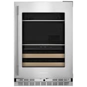 KitchenAid 24 Inch Wide Right Hinge 14 Bottle Capacity Wine and Beverage Cooler with Temperature Monitoring System and LED Lights PrintShield Stainless