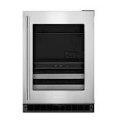 KitchenAid 24 Inch Wide Right Hinge 14 Bottle Capacity Wine and Beverage Cooler with Temperature Monitoring System and Door Alarm Black / Stainless Steel