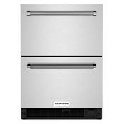 KitchenAid 24 Inch Wide 4.29 Cu. Ft. Energy Star Rated Double Drawer Refrigerator/Freezer with Automatic Ice Maker Black Cabinet / Stainless Doors