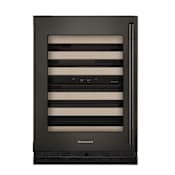 KitchenAid 24 Inch Wide 46 Bottle Capacity Left Hinge Built-In / Free Standing Wine Cooler with Temperature Monitoring System and Glass Shelves Black Ore