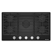 KitchenAid 36 Inch Wide 5 Burner Gas Cooktop with Dishwasher-Safe Cast-Iron Grates Black