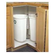 Knape and Vogt Rotating Center Mount 3 Bin Trash Can System for Base Corner Cabinets - 32 Quart Capacity White