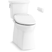 Kohler Corbelle Tall 1.28 GPF Two Piece Elongated Toilet With Left Hand Trip Lever and Skirted Trapway - Includes PureWash E820 Elongated Bidet Toilet Seat with Remote Control, Heated Seat, Adjustable Water Temperature, Self-Cleaning UV Technology, Warm-Air Drying System, Automatic Deodorization, and LED Night Light White