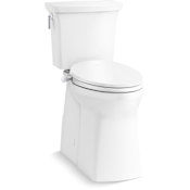 Kohler Corbelle Tall 1.28 GPF Two Piece Elongated Toilet With Left Hand Trip Lever and Skirted Trapway - Includes PureWash M300 Elongated Manual Bidet Toilet Seat with Adjustable Water Position and Pressure, Automatically Rinsing Self-Cleaning Wand, Quiet-Close, and Quick-Release Technologies White