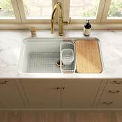 Kohler Audrine by Studio McGee 33" Undermount Workstation Single Basin Fireclay Kitchen Sink with Basin Rack, Colander and Cutting Board Dune