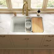 Kohler Audrine by Studio McGee 30" Undermount Workstation Single Basin Fireclay Kitchen Sink with Basin Rack, Colander and Cutting Board Dune
