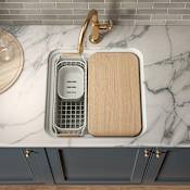 Kohler Audrine by Studio McGee 18-5/8" Undermount Workstation Single Basin Fireclay Kitchen Sink with Basin Rack, Colander and Cutting Board Dune