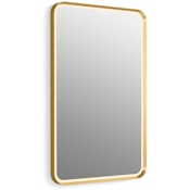 Kohler Essential Ultrabright 22"W x 34"H Rectangular Flat Framed Wall Mounted Mirror with LED Lighting Moderne Brushed Gold