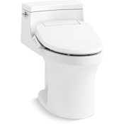 Kohler San Souci One-Piece Comfort Height Elongated Toilet with Concealed Trapway and Hidden Bidet Seat Cord Design - Includes PureWash E545 Elongated Closed-Front Bidet Seat with Heated Seat, Adjustable Water Temperature and Pressure, Front and Rear Wash Modes, Automatically UV Light Self-Cleaning Wand, Quiet-Close, Quick-Release, and LED Night Light Technologies White
