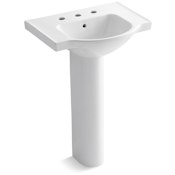 Kohler Veer 24" Pedestal Bathroom Sink with 8" Widespread Faucet Holes and Overflow White