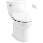 Kohler Cimmaron Two-Piece Comfort Height Elongated Toilet with Fully Skirted Trapway - Includes PureWash E820 Elongated Bidet Toilet Seat with Remote Control, Heated Seat, Adjustable Water Temperature, Self-Cleaning UV Technology, Warm-Air Drying System, Automatic Deodorization, and LED Night Light White