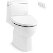 Kohler Reach 1.28 GPF One-Piece Compact Elongated Chair Height Toilet with Fully Skirted Trapway - Includes Irvine E915 Elongated Slim Bidet Toilet Seat With Remote Control White