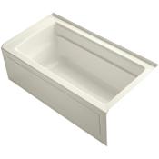 Kohler Archer 60" Three Wall Alcove Acrylic Air Tub with Right Drain and Overflow - Comfort Depth Design Biscuit