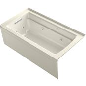 Kohler Archer 60" Three Wall Alcove Acrylic Air/Whirlpool Tub with Left Drain and Overflow - Comfort Depth Design Biscuit