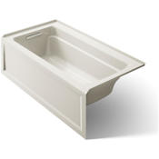 Kohler Archer Collection 60" Three Wall Alcove Soaker Bath Tub with Armrests, Lumbar Support and Left Drain Biscuit