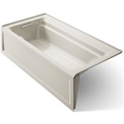 Kohler Archer 72" Alcove Soaking Bath Tub with Bask Heating and Left Drain Biscuit