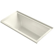 Kohler Underscore Rectangle 60" Three Wall Alcove Acrylic Air Tub with Right Drain and Overflow Biscuit