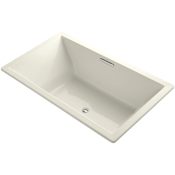 Kohler Underscore 72" Soaking Tub with Reversible Drain, Bask Heating, and VibrAcoustic Technology Biscuit