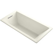 Kohler Underscore 66" Soaking Tub with Reversible Drain, Bask Heating, and VibrAcoustic Technology Biscuit
