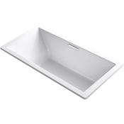 Kohler Underscore 72" Soaking Tub with Center Drain, Bask Heating, and VibrAcoustic Technology White