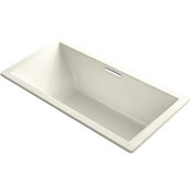 Kohler Underscore 72" Soaking Tub with Center Drain, Bask Heating, and VibrAcoustic Technology Biscuit
