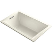 Kohler Underscore 60" Soaking Tub with Reversible Drain, Bask Heating, and VibrAcoustic Technology Biscuit