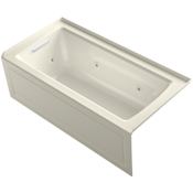 Kohler Archer 60" Three Wall Alcove Jetted Whirlpool Bath Tub - Left Drain Biscuit
