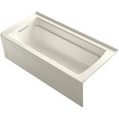 Kohler Archer 66" Three Wall Alcove Acrylic Air Tub with Left Drain and Overflow - Comfort Depth Design Biscuit