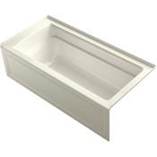 Kohler Archer 66" Three Wall Alcove Acrylic Air Tub with Right Drain and Overflow - Comfort Depth Design Biscuit