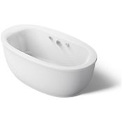 Kohler Sunstruck 66" Free Standing Acrylic Air Tub with Center Drain, Overflow, and Fluted Shroud - Bask Heated Surface Technology White