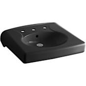 Kohler Brenham 14-3/8" Wall Mounted Bathroom Sink with 3 Holes Drilled and Overflow Black Black
