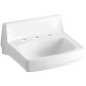 Kohler Greenwich 15" Wall Mounted Bathroom Sink with 3 Holes Drilled White