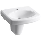 Kohler Pinoir 18" Wall Mounted Bathroom Sink with 1 Hole Drilled and Overflow White