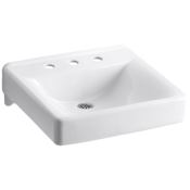 Kohler Soho 18" Wall Mounted Bathroom Sink with 3 Holes Drilled White