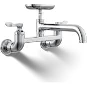 Kohler Clearwater 1.8 GPM Wall Mounted Widespread Bridge Kitchen Faucet - Includes Soap Dish Polished Chrome