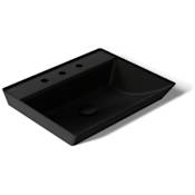 Kohler Brazn 23" Rectangular Vitreous China Vessel Bathroom Sink with Overflow and 3 Faucet Holes at 8" Centers Honed Black
