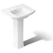 Kohler Kelston 24" Rectangular Vitreous China Pedestal Bathroom Sink with Overflow and 3 Faucet Holes at 8" Centers White