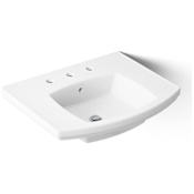 Kohler Kelston 24" Rectangular Vitreous China Pedestal Bathroom Sink with Overflow and 3 Faucet Holes at 8" Centers White