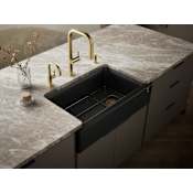 Kohler Cairn 34" Undermount Single Bowl Farmhouse Neoroc Composite Kitchen Sink with Two-Piece Sink Rack and Towel Hook Matte Black