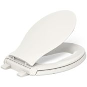 Kohler Transitions Elongated Closed-Front Toilet Seat with Integrated Child-Size Seat, Quiet-Close, Grip-Tight Bumpers, and Night Light Biscuit
