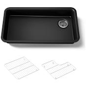 Kohler Cairn 33" Undermount Single Bowl Neoroc Composite Kitchen Sink with Two-Piece Sink Rack Matte Black