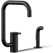 Kohler Components 1.5 GPM Single Hole Kitchen Faucet with Two Function Extended Reach Angled High-Arch Swivel Spout with SoftRinse Technology - Includes Side Spray Matte Black