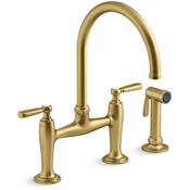 Kohler Edalyn by Studio McGee 1.5 GPM Widespread Bridge Kitchen Faucet - Includes Side Spray Vibrant Brushed Moderne Brass