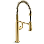 Kohler Edalyn by Studio McGee 1.5 GPM Single Hole Pre-Rinse Pull Down Kitchen Faucet with Sweep Spray, DockNetik, and MasterClean Technologies Vibrant Brushed Moderne Brass