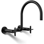 Kohler Billet 1.5 GPM Wall Mounted Widespread Bridge Kitchen Faucet with Dual Cross Handles Matte Black